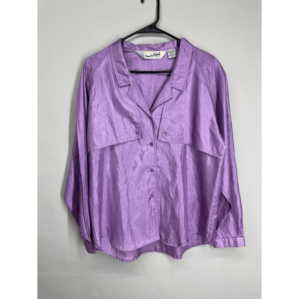 VTG 70s/80s Diane von Furstenberg 12 Purple Safari Pocket Crepe Shirt Blouse